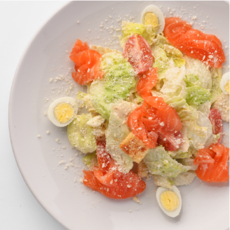 Caesar Salad with lightly salted salmon